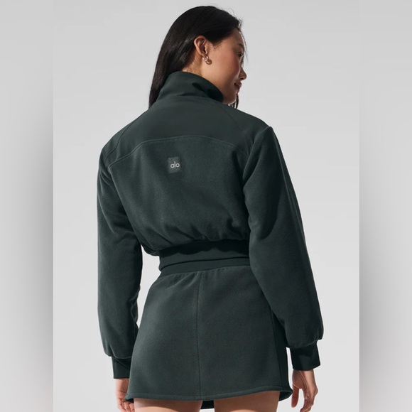 Alo Yoga Polar Fleece Cropped Wintry Mix Jacket (Charcoal Green) - Picture 3 of 7